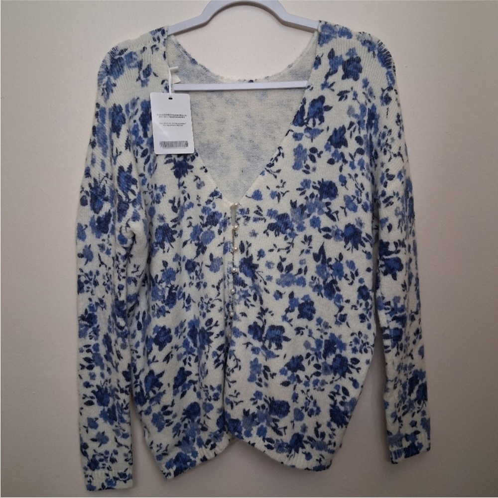 Sezane Blue Floral Cardigan
